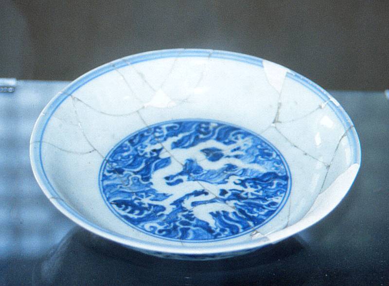 Blue and white dish